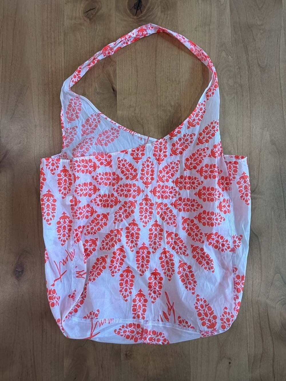 FP Movement by Free People Reusable Packable Tote Bag White Neon Orange